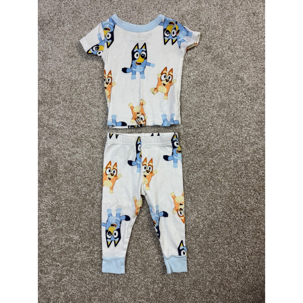 Bluey Bingo Toddler Pajama Set 18M Cotton Short Sleeve Top Long Pants Cream Blue